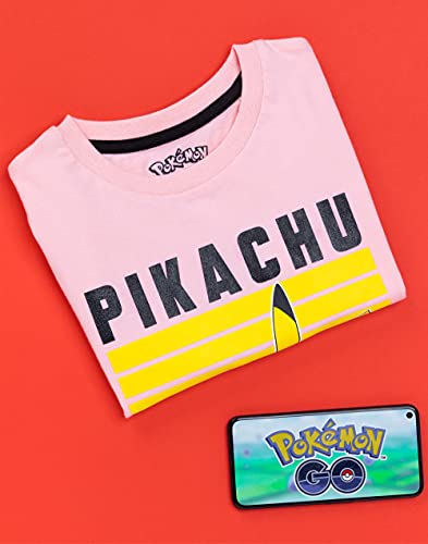 Pokémon Camiseta Chicas niños Pikachu Personaje Juego de Manga Corta Rosa Top 7-8 años