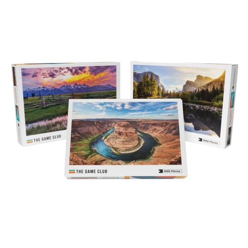 The Game Club - National Park Puzzle Pack - Three, 1000 Piece Jigsaw Puzzles of The Grand Canyon, Yosemite and Grand Teton - Fun for Adults and Kids by The Game Club - Used condition - US$19.78