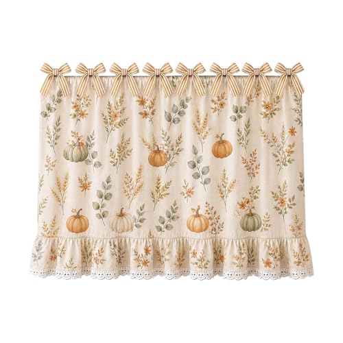Thanksgiving Fall Oven Skirt Kitchen Curtains Pumpkin Leaf With Bow Ruffled - image 3