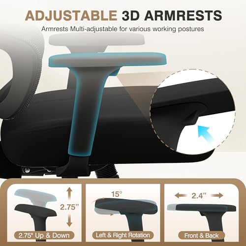 Image of Ergonomic Office Desk Chair, Mesh Office Chairs Comfy for Prolonged Sitting