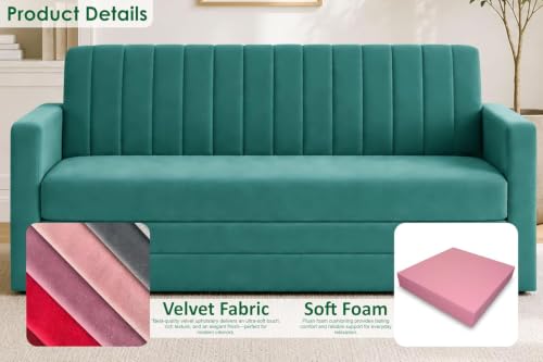 Image of Sofa-Cum-Bed | 3-Seater Foladable Couch with Armrest | Modern Fabric Sofa Bed for Living Room, Bedroom & Office-Green-Color