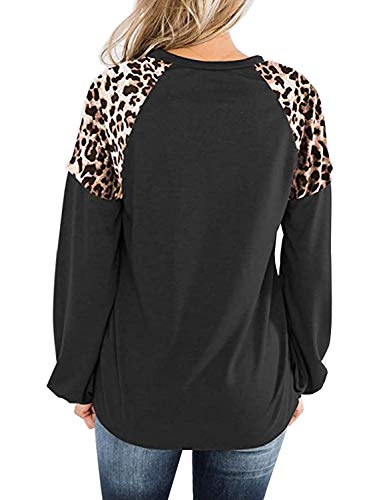 Womens Leopard Print Long Sleeve Shirts Fall Casual Crewneck Color Block Tops Sweatshirts4