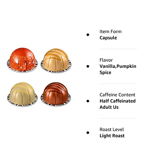 Nespresso® Vertuoline (European Version) Fall Assortment 2022 Flavored Coffees - Pumpkin Spice Cake Limited Edition, Hazelino Muffin, Caramel Cookie, Vanilla Custard Pie For A Total Of 40 Capsules Pods #TOP4