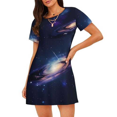 Chemise de nuit galaxie femme vêtement de nuit manches courtes imprimé univers