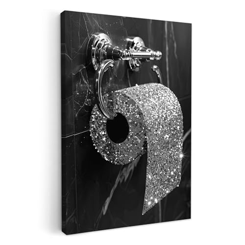 MuchoWow© Impression sur Toile Decoration Murale Peinture 40x60 cm Tableaux Decoratifs Muraux Déco Chambre Tableau Salon WC - Toilette - Paillettes - Noir et...