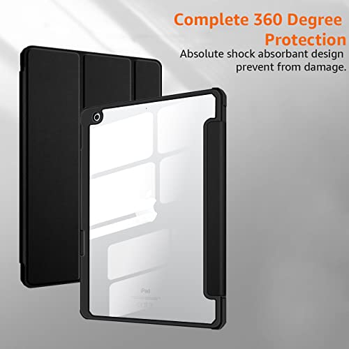 Image of AmazonBasics Smart Case Cover for Apple iPad 10.2 inch 2021 9th /8th /7th Gen (2021 /2020 / 2019) With Trifold Stand [Transparent Back, Flexible with Soft Sides][Auto Sleep /Wake Case][Pencil Holder]-Black