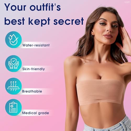 Image of COOFANDY Adhesive Bra Push Up Boob Tape for Large Breasts - With 1 Pair Reusable Invisible Silicone Nipple Covers, 36 Strips Fabric Tape for Women Clothing and Body, Suitable for Breasts A-G Cup Beige