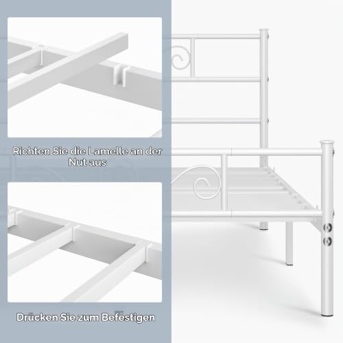 Yaheetech Bettrahmen 160 x 200 cm Metallbett mit Lattenrost Doppelbett Gästebett Jugendbett mit Kopfteil für Schlafzimmer Gästezimmer Weiß – Ansicht 5