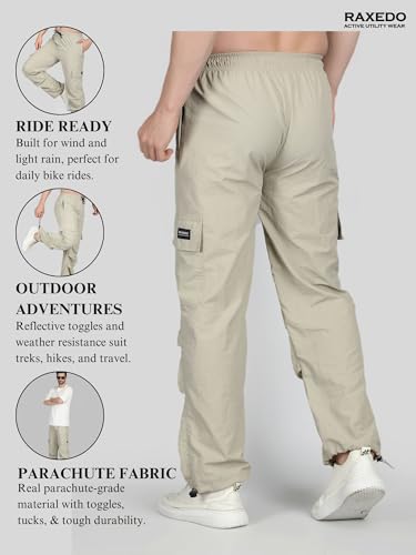Image of Men's Water-Resistant Parachute Pants | Mens Bottom Wear | Cargo Pants for Men | Korean Pants for Man | Baggy Trackpants | Lightweight Multi-Pocket Utility Fit - Freedom to Move & All-Day Comfort