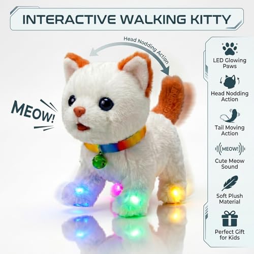 Image of GITGRNTH Walking Talking Lighting Cat - Interactive LED Cat Toy - Musical Cute Kitty with Glowing Light Paws - Electronic Cat with Sound - Gift for Girls and Boys Baby