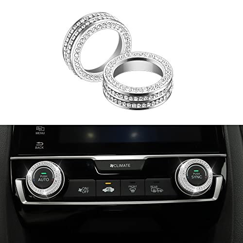 YFRAUTO Bling AC Knob Decals for 2021 Honda Civic Accessories 10th Hatchback Type R Ring Decoration Crystal 2016 2019 2018 2017 2pcs