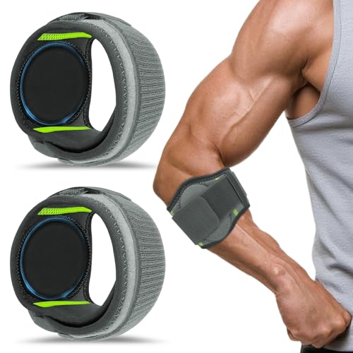 Codera Epicondilitis Hombre Mujer, Pack 2 Gomitiera per Epicondilite con Almohadilla de Absorción de Impactos SBR, Doble Presión Interna y Externa, para Alivio del Dolor de Codo de Tenista y Golfista