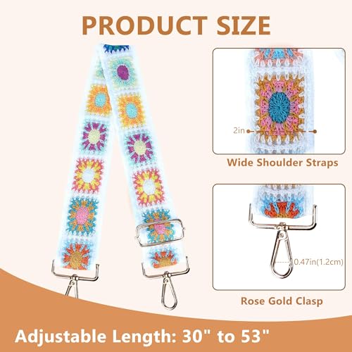 Image of Purse Strap, Adjustable Embroidery Flower 2 Inch Wide Purse Straps Replacement Crossbody for Women