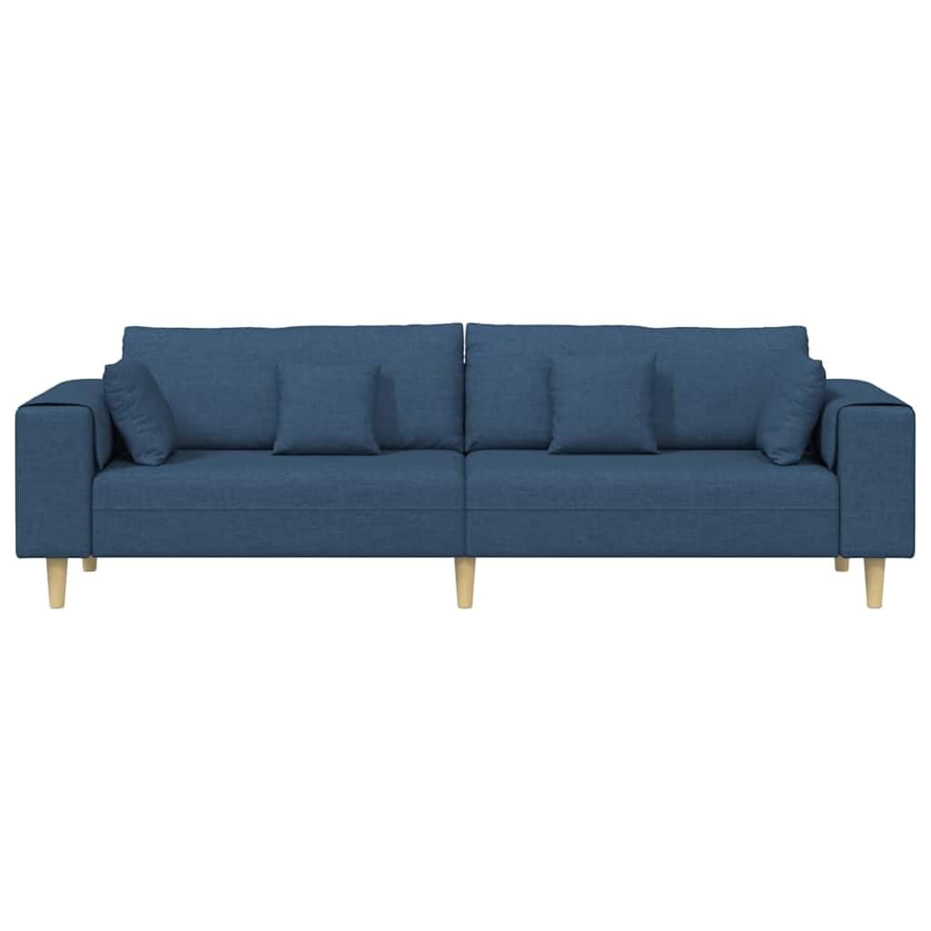 Sofá de 4 plazas con cojín, color azul, 250 x 77 x 76 cm