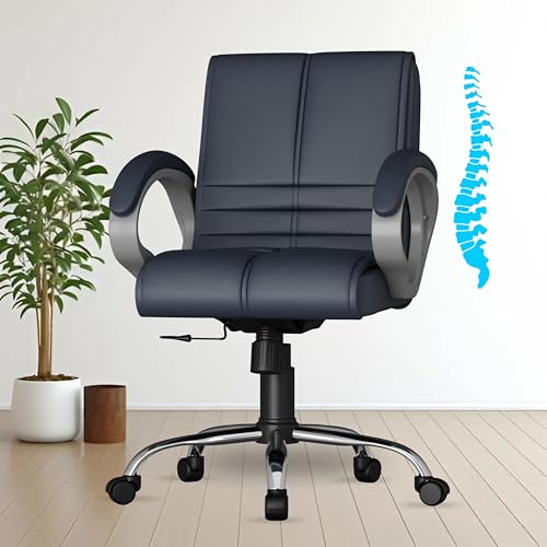 Image of FUGO FG235 Ergonomic Medium Back Office Chair with Adjustable Height, Cushioned Back&Seat, Tilting Mechanism, Heavy-Duty Metal Base, Dual Nylon Casters-Ideal for Work, Study, 3-Year Warranty (Grey)