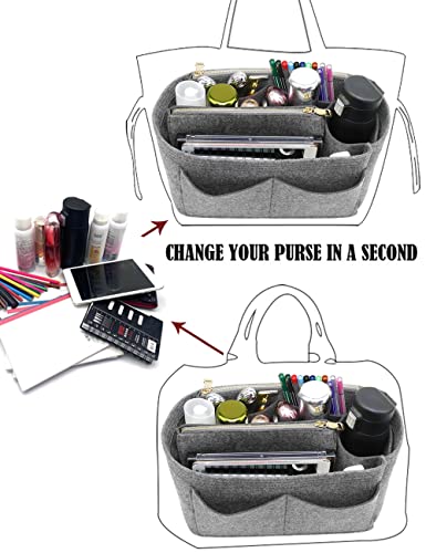 Image of Purse Organizer, Felt Bag Organizer Insert Purse Organizer For LV Speedy, Neverfull, Tote, Handbag,Shaper 8023 Gray XL