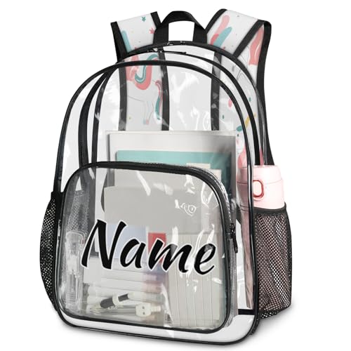 Personalized Clear Large Backpack for Stadium Events Custom Transparent Backpacks PVC Plastic See Through Clear Bag for Concerts Work Festival Travel Cute Ballerina Unicorn