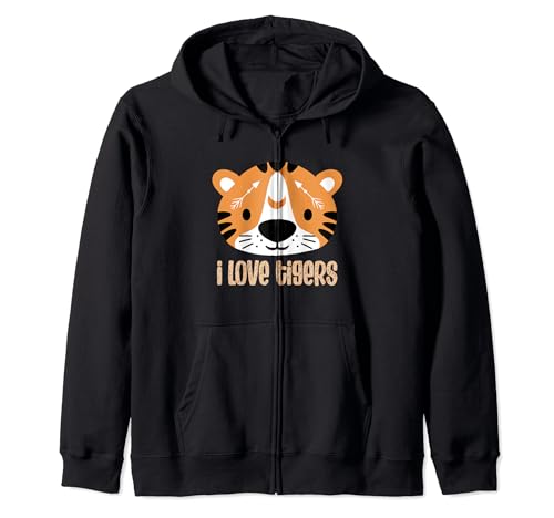 I Love Tigers with Cartoon Kawaii Tiger Sudadera con Capucha