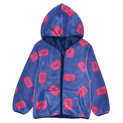 Red Mahjong Girls Fleece Jacket Girls Fall Jacket Girls Zip Up Hoodie Girls Sherpa Jacket 2-10T