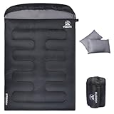 YOGOTO 寝袋 2人用 封筒型 オールシーズン 3.4kg 連結解体可能 キャンプ アウトドア 車中泊 防災用 避難用 コンパクト 快適温度20°C フード付き 枕2つ付き 圧縮スタッフバッグ付き 丸洗い 3色 ブラック カーキ色 ネイビー