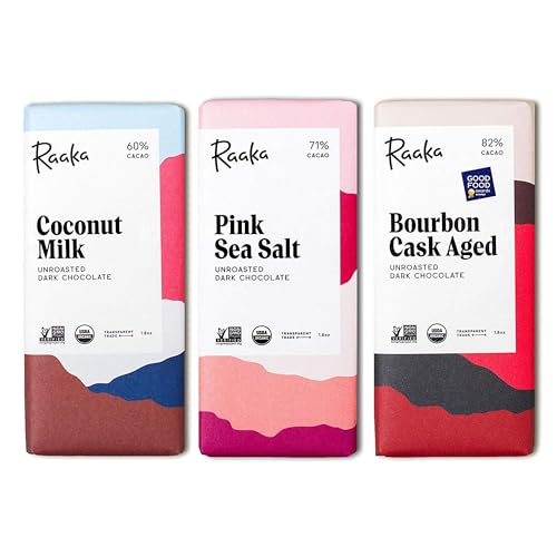 Raaka Chocolate Best Sellers Trio | Gourmet Dark Chocolate Gift | Organic, Vegan, Fair Trade, Soy Free, Non-GMO, Gluten Free, Kosher | 1.8oz Bars, 3-Pack