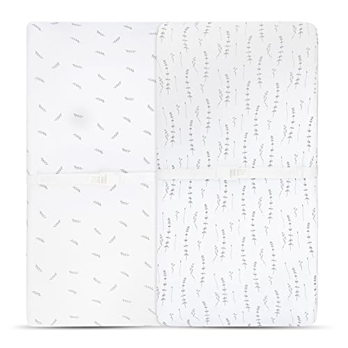 Image of Changing Pad Cover 2 Pack - Baby Changing Pad Cover with 100% Jersey Cotton - Changing Pad Covers for Girls and Boys, Newborn Essentials (Forest Grey Leaf & Floral)