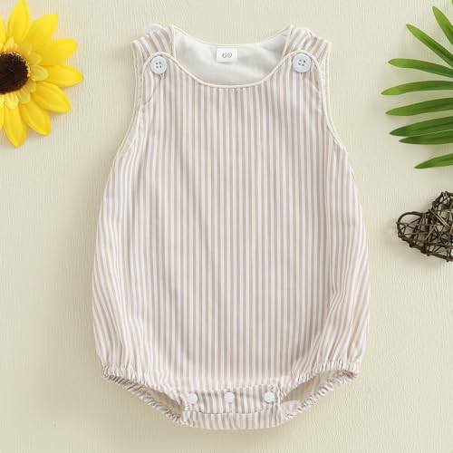 Newborn Baby Boy Girl Summer Romper Bubble Sleeveless Bodysuit Striped Overalls Jumpsuit Infant Onesie Baby 0-18M4