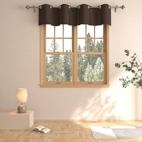Cortinas con cenefa marrón de 40,64 cm para oscurecer la habitación, cortina de cocina, cenefas de salón, triple tejido, tratamiento de ventana, dormitorio, 1 panel con ojales en la parte superior
