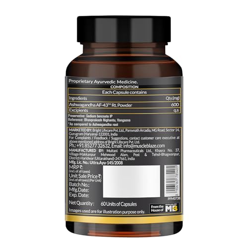 Koshaveda Ashwagandha AF-43 | 600mg - 60 Capsules | For Sound Sleep, Managing Daily Stress, Strength & Recovery | For Both Men & Women