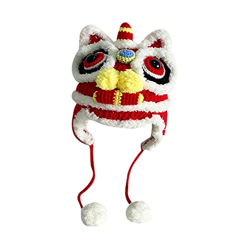 Tradition Hat with Pom Embroidered Headdress Chinese Style Crochet Autumn and Winter Handmade Warm New Year Hat4