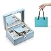 Vlando Two Tray Lockable Jewelry Box, Jewelries Collections Organizer, Girls Gift (Light Blue)