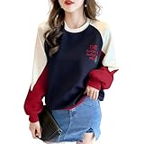 [Ｍｉｎｅｓａｍ] バイカラー トレーナー レディース トップス 秋冬 プルオーバー カットソー スウェット 長袖 韓国風 おしゃれ 春秋 (レッド,M)