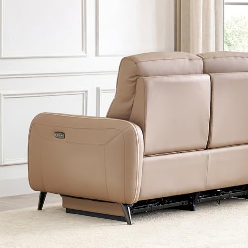 Image of Home Centre | Skyros Electric Half Leather 2-Seater Recliner | Recliner Sofa for Living Room | Pine Wood, Solid Wood | Brown | 1 Year Warranty