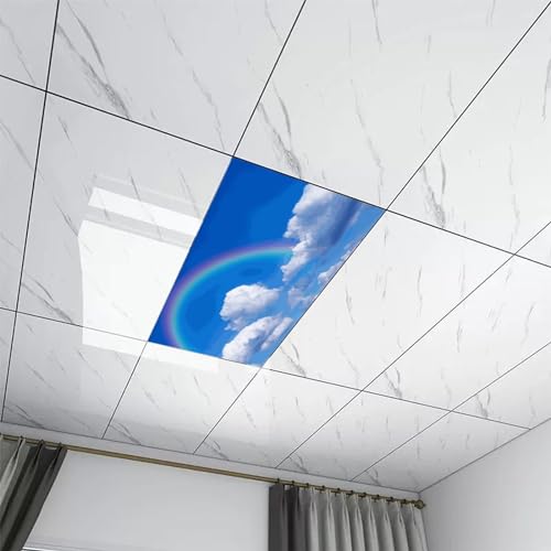 Image of Fluorescent Light Cover for Classroom -2 Pcs Rainbow White Clouds Magnetic Fluorescent Light Covers, Ceiling Light Covers Shade Panel Coverings for Office Classroom Home Drop Ceiling, 4 x 2 Feet