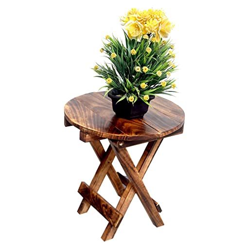 Image of WOODLY Premium Wooden Folding Chair and Round Table Combo | Handcrafted Sheesham Wood Garden & Balcony Seating Set | Outdoor Tea /Coffee Patio Furniture |Set, 2-Piec (12 inch Small)