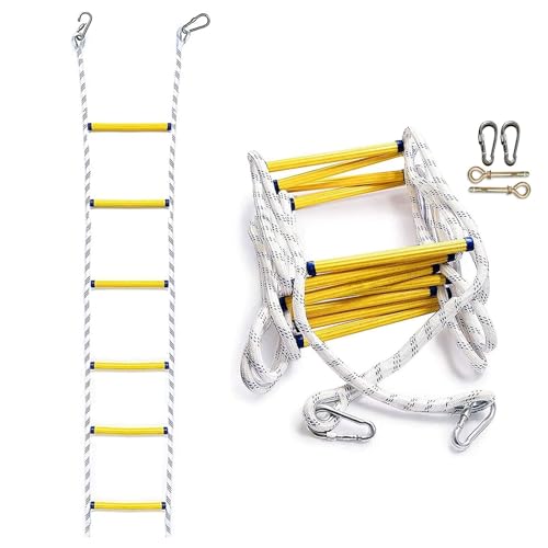 Escalera de cuerda para el hogar, escaleras de emergencia de escape de incendios, escalera portátil de seguridad para incendios de 2 a 6 pisos, escalera de seguridad para el hogar con ganchos (tamaño