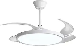 Ventilador de Teto Retrátil 4 Pás Invisíveis com LED 36W 3 Cores, Controle Remoto, Motor Silencioso, Bivolt, Branco com Acrílico, 6 Velocidades, Hastes 38cm e 48cm
