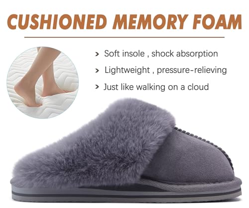 Image of KuaiLu Womens Cozy Memory Foam Slippers Ladies Fuzzy Faux Fur Lined Warm Arch Support House Shoes Slip on Comfy Winter Scuff Indoor Outdoor Rubber Hard Sole