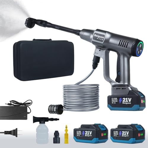 Beiguoo 1450PSI Cordless Pressure Washer, 2 4000mAH Battery Operated Power Pressure, Portable High Pressure Washer, Cordless Power Washer Gun with 6-in-1 Nozzle for Car/Floor/Fence/Sidewalk