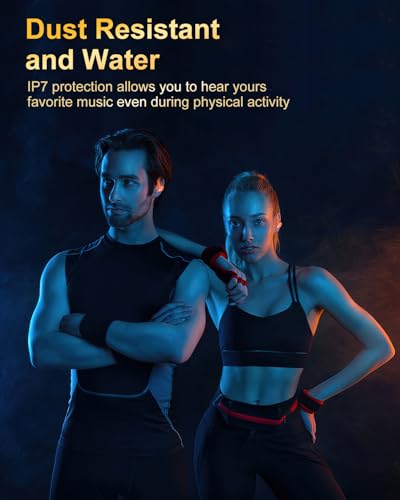 Image of Wireless Earbuds, Bluetooth 5.4 Headphones Sport, Over Ear Buds With ENC Noise Cancelling Mic, 48H, Wireless Earphone With Earhooks, Stereo Deep Bass, IP7 Waterproof ear bud for Workout Running,Orange