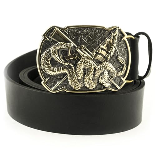 Leather Belt with Land of the free because of the brave belt buckle, Gadsden rattlesnake banner, Brave American buckle, USA western cowboy belt