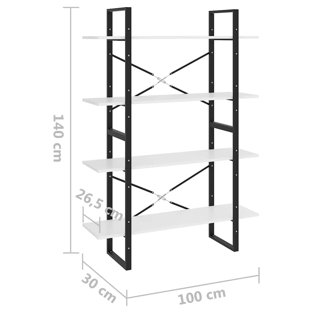 Libreria a 4 scomparti, bianco, 100 x 30 x 140 cm, in legno e