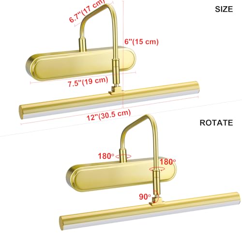 Image of RAIFOOLLY Picture Light,3AA Battery Art Lights for Paintings,Wireless Wall Lighting,Remote Control Accent Light with Timer and Dimmable for Frame,Portrait,Dartboard-Brass