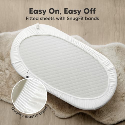 Image of 2-Pack Organic Bassinet Sheets for Girls, Boys - 100% Cotton Bassinet Mattress Sheets Compatible with Halo Bassinest Swivel Sleeper,Graco,Baby Delight,Chicco,Unisex Fitted Bassinet Sheets(Soft White)