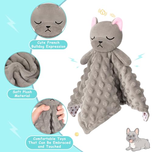 Image of Loveys for Babies,Kawaii French Bulldog Baby Security Blanket for Newborn Infant Toddler Snuggle Toy Stuffed Animal,Lovey Dog Security Blankets Baby Gifts Unisex Birthday,Gray 11in