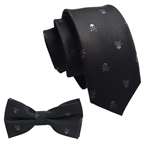 Ensemble de cravates pour homme avec nœud papillon et tête de mort - 6,9 cm - Pour fête d'Halloween, noir/violet, taille unique