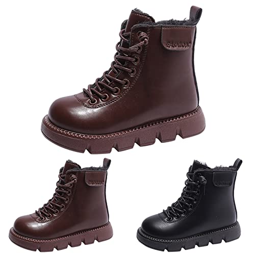 Girls Kids Winter Combat Boots Side Zipper Lace up Faux Fur Ankle Boots Waterproof Non Slip High Top Botties2