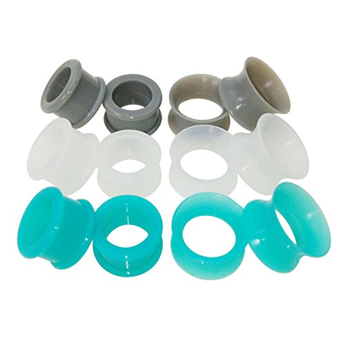 Piercing Area All 6 Pairs Thin & Thick Soft Silicone Flexible Ear Tunnels Plugs Gauges Set