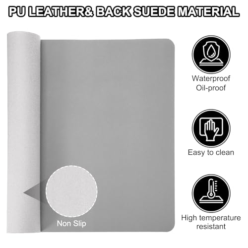 Tapis de bureau grand format sous-main cuir PU bicolore gris - 3