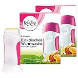 Veet EasyWax Elektrisches Warmwachsgerät mit Roll-On-System – Für bis zu 28 Tage glatte Haut – 2 x Gerät mit Wachspatrone, Vliesstreifen & Pflegetüchern